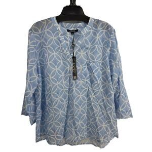 Charlie B NEW Printed Blue Cotton Viscose Blouse Size XL